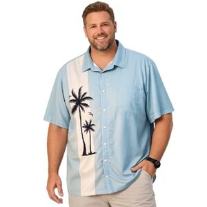 Men's Retro Button Front Shirt Blue White 4XL